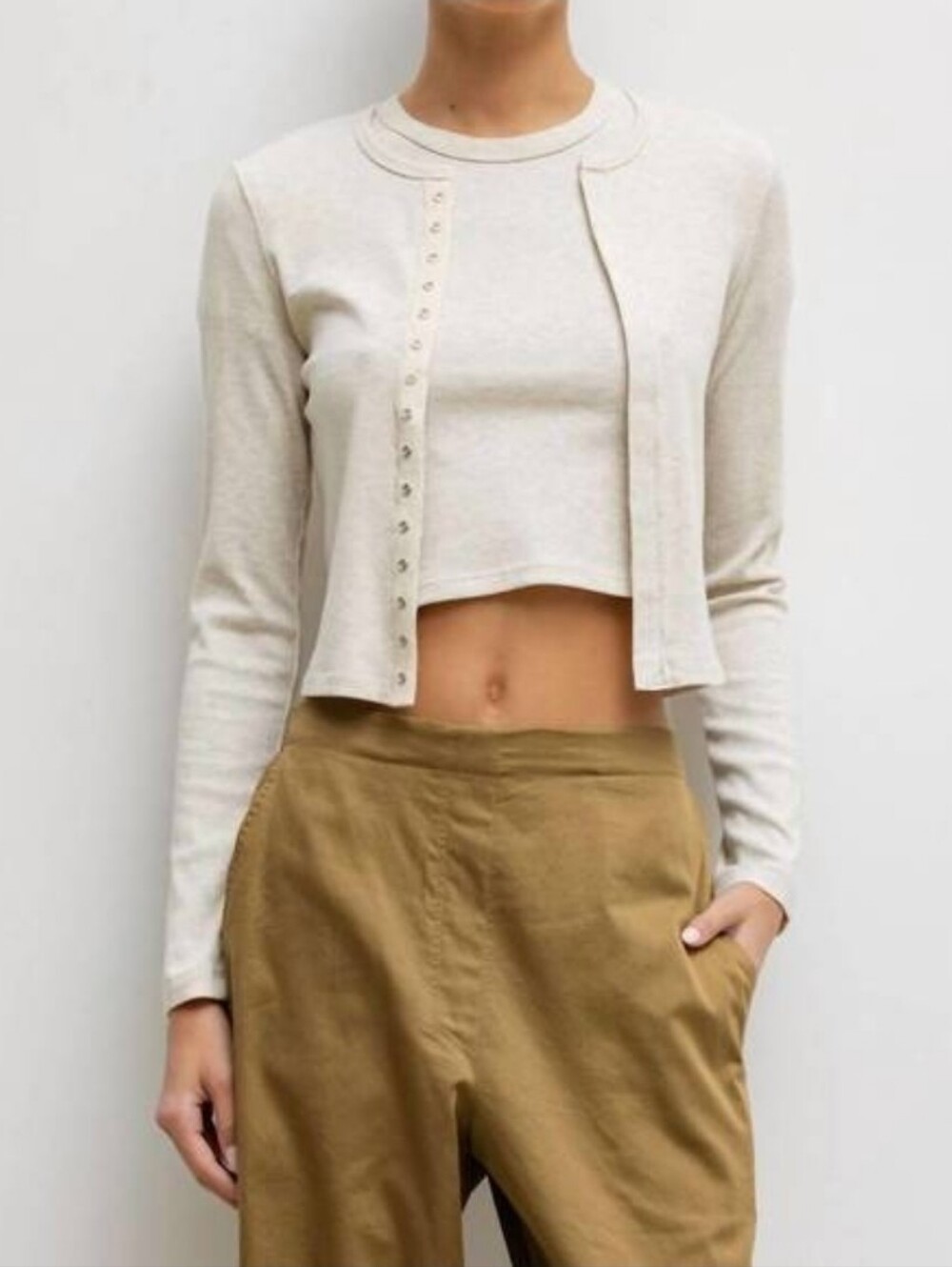 Leset Kelly long sleeve snap button cardigan in oatmeal, large